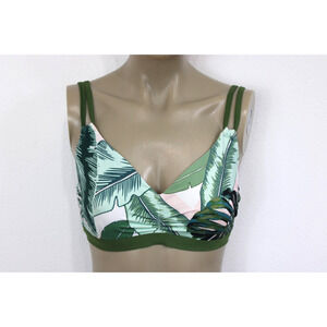 Seafolly Palm Beach Bikini Top Size 10 Green Botanical